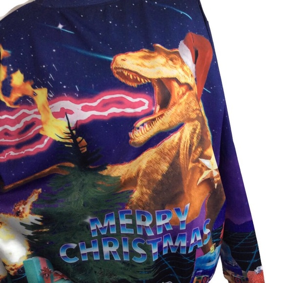 Ugly Xmas Sweater Epic Dinosaur Print XXL - Picture 4 of 5
